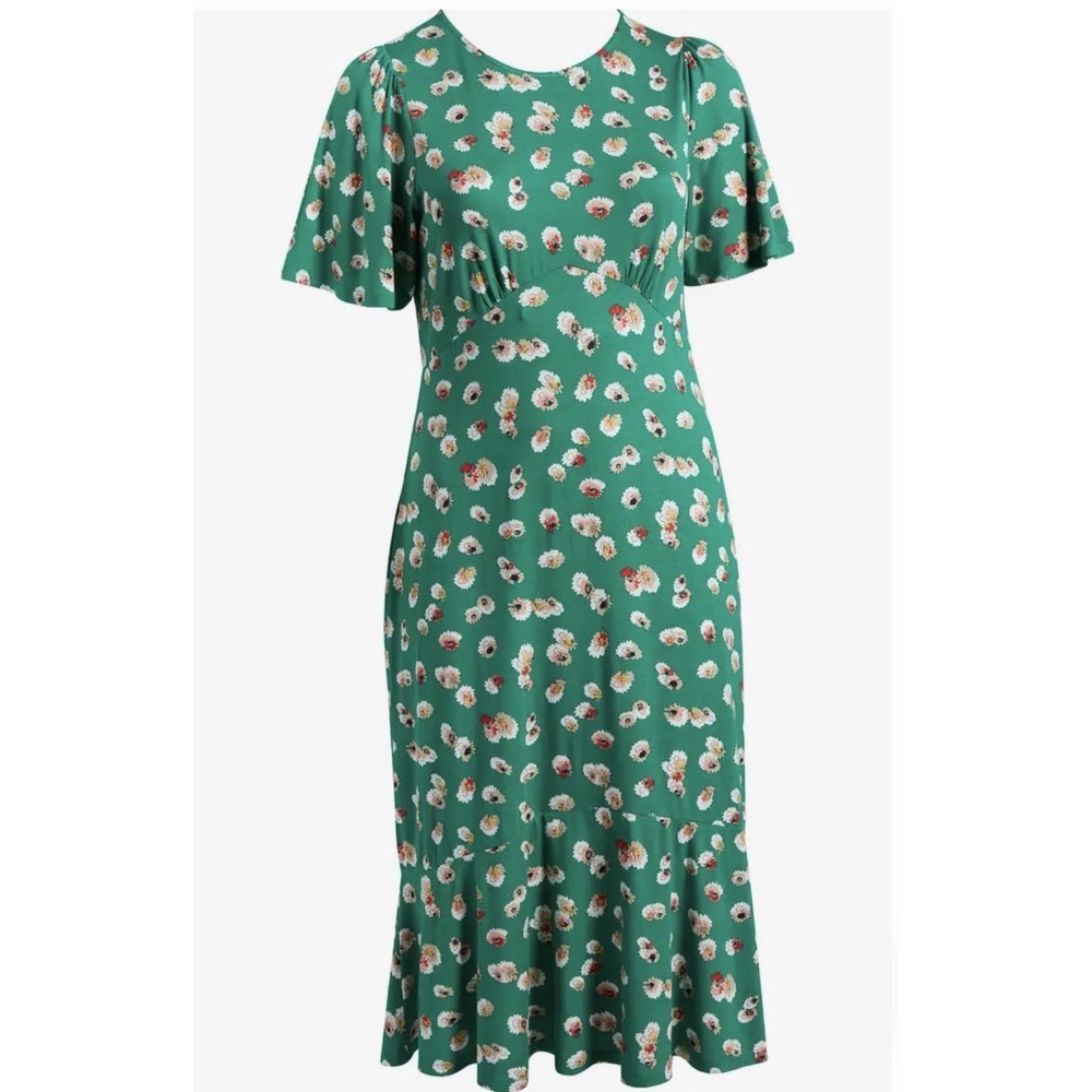Boden Green Floral V-Neck Dress 16-18R
